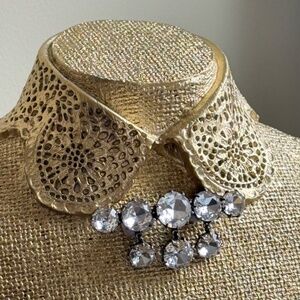 VINTAGE J. CREW Brooch Round Clear Crystal Drops Bronze Metal Preppy Classic A